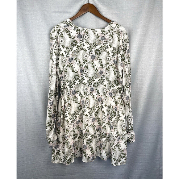 Free People Stealing Fire Dress Womens Size L Cream Green Floral Babydoll Boho - Picture 3 of 8
